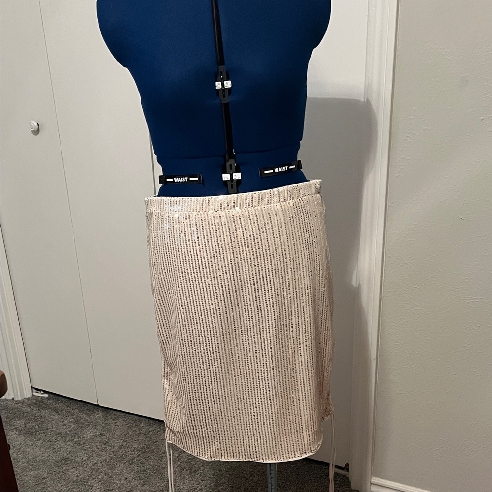 Elegant Gold Cream Adjustable Sides Mini Skirt with Sequins XXL - NWOT - Picture 7 of 15